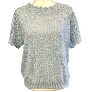 Haband! Powder Blue Short Sleeve Lace Knit Top sz‎ L